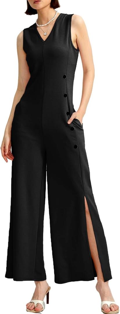 CHERFLY Jumpsuits for Women Dressy Summer Formal Outfits Wide Leg Overalls 2025 (Gray, L)