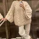 NRTHYE Women's Oversized Cable Knit Sweater Tops Loose Long Sleeves Crewneck Chunky Slouchy Baggy Pullover Sweaters (M)