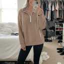 ZAFUL Womens Hoodies Half Zip Up 2025 Fall Fashion Hooded Sweatshirts with Zipper Pockets Contrast Pullover Workout Clothes (Pink, M)