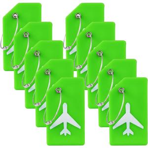 10 Pack Silicone Luggage Tag for Suitcases with Stainless Loop, TSA Approved, Privacy Protection Travel Essentials Bag Tags by Gostwo, Green