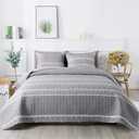 Andency Quilt King Size Set Grey (106x96 Inch), 3 Pieces(1 Striped Boho Printed Quilt and 2 Pillowcases), Bohemian Summer Lightweight Reversible Microfiber Bedspread Coverlet Sets
