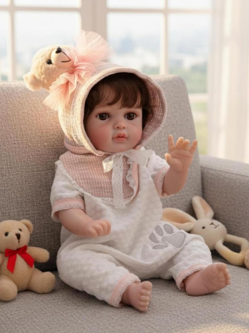 20-Inch Reborn Baby Doll, Big Eyes Realistic Newborn Baby Doll with Hand-Rooted Hair, Full-Body Vinyl Baby Dolls for 3+ Ages, 18.5 inches x 5.5 inches x 5.1 inches