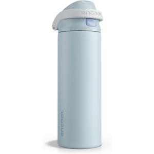 ENCOOL Leakproof Insulated Water Bottle with Straw Dual-Sip Water Bottle Bag-Safe Design for Work, Commute & Gym Keeps Drinks Cold All Day, 24 oz, Frost Blue