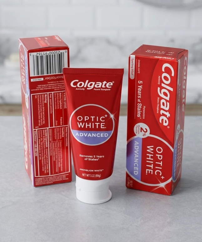 Colgate Optic White Advanced Hydrogen Peroxide Toothpaste, Teeth Whitening Toothpaste Pack, EnamelSafe Formula, Helps Remove Tea, Coffee, and Wine Stains, Sparkling White, 3 Pack, 3.2 oz