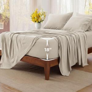 Bedsure Deep Pocket Queen Sheets - 6 Piece, Prewashed Ultra-Soft Queen Sheet Set, Fits Mattresses Up to 18 Inches Thick, Breathable & Secure Fit, Hotel Luxury Bedding, Linen