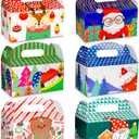 easykart Labels 24 Christmas Treat Boxes, Xmas Cardboard Present Candy Cookie Boxes with Handles, Holiday Party Favor Supplies,6 Colourful Designs