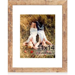 iRahmen 11x14 Picture Frame with HD Tempered Glass, Display Pictures 8x10 with Mat or 11 x 14 Without Mat, Wood Photo Frame for Tabletop and Wall (Rustic Brown, 1 Pack)