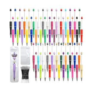 150 Pieces DIY Beadable Pen Kit – 50 Plastic Ballpoint Pens with Refills & Bags, Beads Not Included – School Supplies, Office Accessories & Craft Gifts for Students & Teachers (Multicolor)