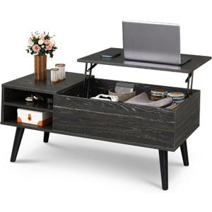 WLIVE Wood Lift Top Coffee Table with Hidden Compartment and Adjustable Storage Shelf, Lift Tabletop Dining Table for Home Living Room, Office, Charcoal Black (39.37"D x 19.69"W x 16.93"H)