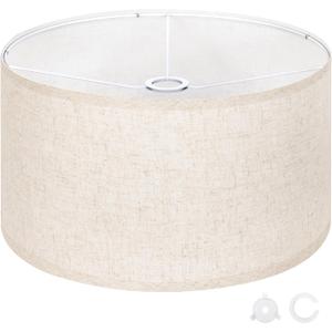 OUTON Beige Large Drum Lamp Shades for Floor Lamps, 17.5" Top x 17.5" Bottom x 10" High, Easy to Assemble, Replacement Linen Lampshades for Table Lamps & Bedside Lamps (1.65" Spider)