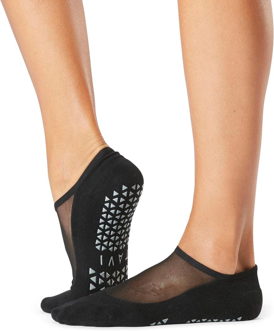 TAVI NOIR Women's Maddie Grip Socks - Non-Slip Yoga, Barre & Pilates Socks (Black, S)