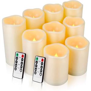 Enido Flameless LED Candles Battery Operated Pack of 9 Pillar Candles (Water Resistance, Pack of 9 (D: 3" x H: 4"4"5"5"5"6"6"6"6"))