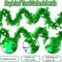 33FT Glitter St.Patrick's Day Tinsel Garland Decorations Green Shamrock Clover Metallic Twist Garland for St Patricks Day Irish Festival Party Tree Mantle Office Parade Floats Ornaments