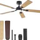 VONLUCE Ceiling Fans with Lights and Remote, 52" Ceiling Fan with 5 Blades, 6-Speeds Noiseless Reversible DC Motor for Farmhouse Bedroom Indoor, Walnut