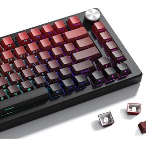 Gradient Side Print Keycaps Red, Double Shot PBT Keycaps 75 Percent,Cherry Profile Shine Through Key Caps, Minimalist Style Custom Keycap Set for Mechanical Keyboards