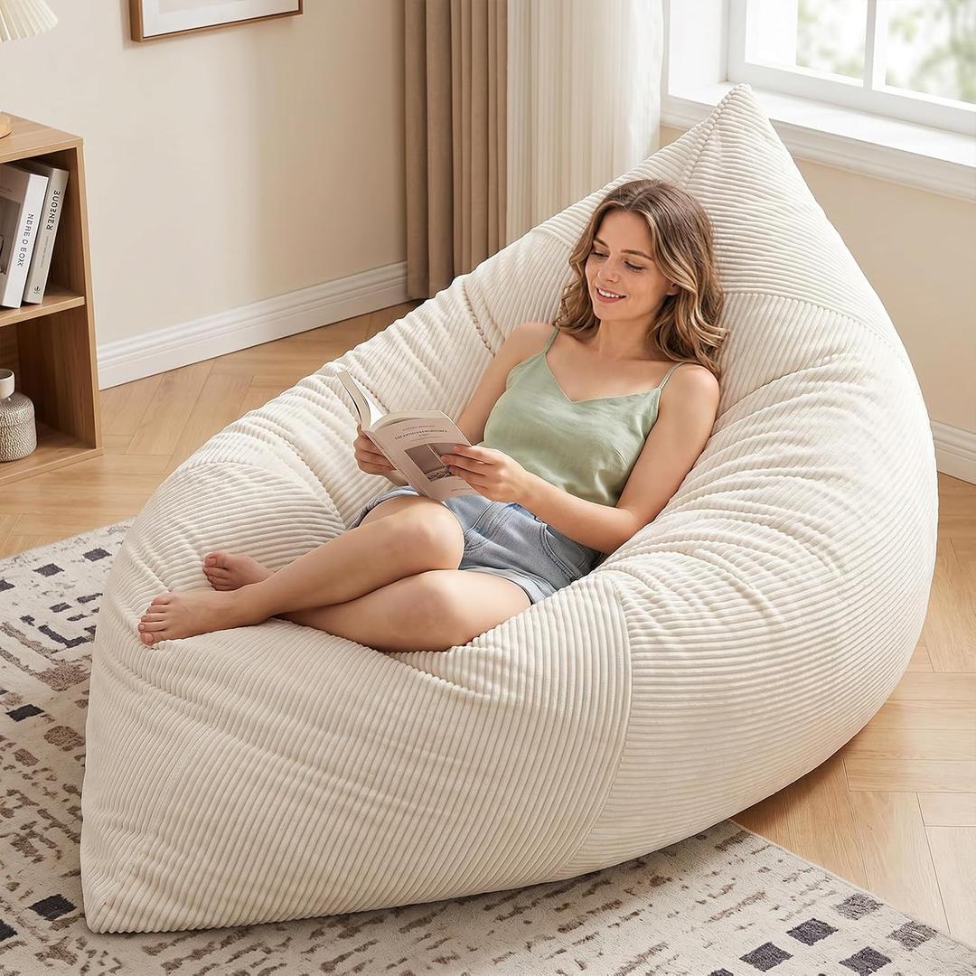 HUGHEAVEN Giant 3-in-1 Bean Bag Chair (76"x55") Oversized Floor Sofa Couch | Comfortable giant floor cushion with back support for adults. Washable cover memory foam lounge sofa for movie nights., 76"D x52"W x 14"H