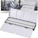 Empty Watercolor Palette, Metal Empty Watercolor Tin Palette Paint Case with 24 PCS Empty Half Pans for DIY Travel Watercolor Palette, Acrylic and Oil Painting