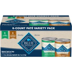 Blue Buffalo Homestyle Recipe Adult Wet Dog Food, Made with Natural Ingredients, Turkey and Lamb Dinner Variety Pack, 12.5-oz Cans (6 Count, 3 of Each) Blue Buffalo Homestyle Recipe Adult Wet Dog Food, Made with Natural Ingredients, Turkey and Lamb Dinner Variety Pack, 12.5-oz Cans (6 Count, 3 of Each)