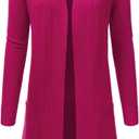 JJ Perfection Womens Casual Long Knit Cardigan Long Sleeve with Pockets Lightweight Open Front Sweater Jacket with Plus Size (Small, Awocal0273_magenta)