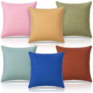 2 x Oudain 6Pcs 18x18 Inch Decorative Throw Pillow Covers Pastel Mix Color Pillow Cases Colorful Square Cushion Covers with Hidden Zipper for Classroom Library Bedroom Reading Corner Sofa