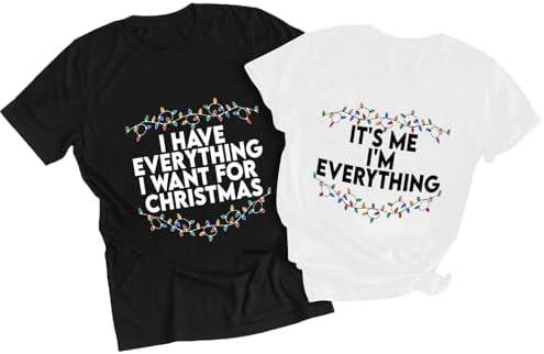 Christmas Couples Shirts His and Her Matching Xmas Outfits Funny Christmas Family Pajamas Short Sleeve Tees Top, Size Medium