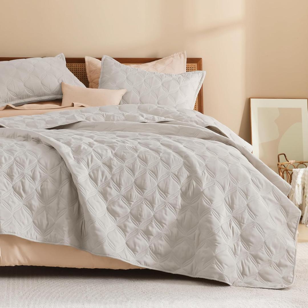 Litanika King Size Quilt Bedding Set, Linen Summer Lightweight Soft Comforter Bedspreads & Coverlets, Boho Farmhouse Bedding Cover Bed Decor All Season, 3 Pieces (1 Quilt, 2 Pillowcases)