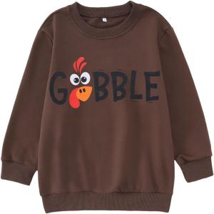 GLIGLITTR Boy Girl Thanksgiving Outfits Kid Gobble Turkey Graphic Sweatshirt Shirt Casual Crewneck Pullover Long Sleeve Top (11-12 Years, Brown)