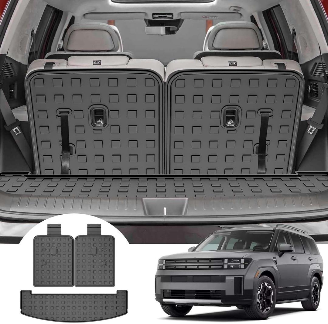 AOMSAZTO Cargo Mat Compatible with 2024 2025 Hyundai Santa Fe Cargo Liner and Backrest Mats - TPE All Weather Protector Cargo Mat Trunk Mat for Hyundai Santa Fe Accessories