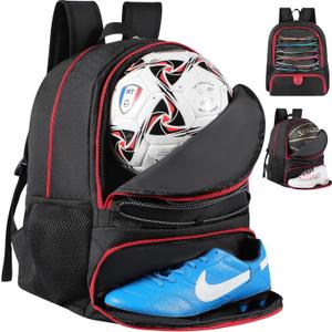 Basketball Bag Backpack for Men Women with Ball & Shoes Compartment 30L Capacity Lightweight Breathable Boys Girls Soccer Ball Bag Backpack Fit Volleyball Football Sports Travel School Gym (TK13Red)