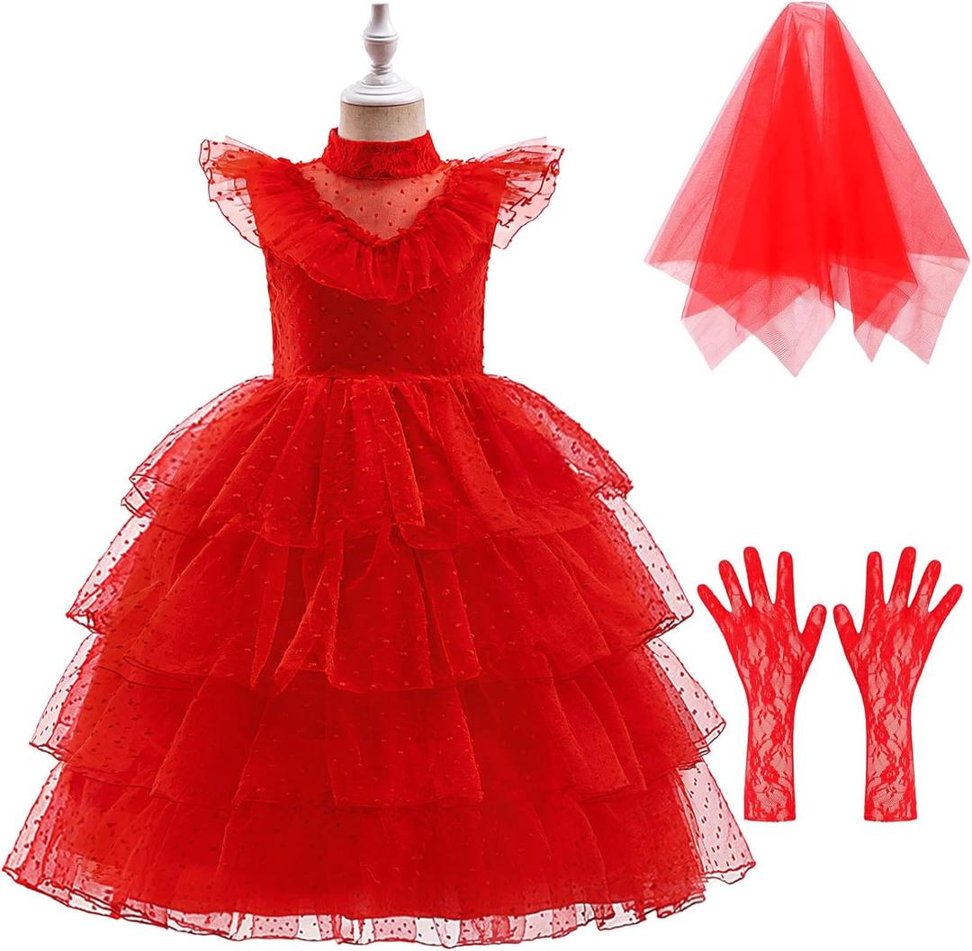 Girls Halloween Costumes Ghost Red Bride Dress Up Cosplay Costume Pageant Dress Party Cosplay 3-12Y