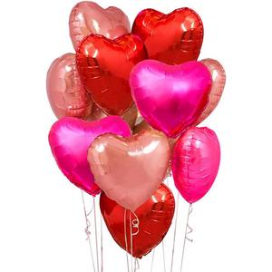 Upgraded Rose Gold and Red Balloons - Pack of 15 - Heart Shaped Foil Balloons for Valentines Day Wedding Birthday Bridal Shower Baby Shower Decorations