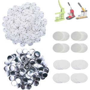 Happizza 500 Sets 32mm(1.25 inch) Blank Pin Back Buttons Parts for Button Maker Machine 32mm, Round Badge Making Supplies, Includes Metal Cover, Plastic Button Back Cover, Clear Film&Blank Paper