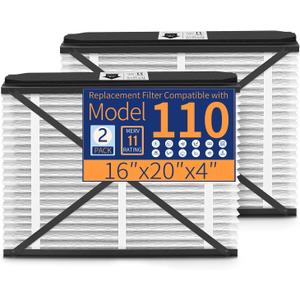 110 Replacement Filter Compatible with AprilAire Air Purifier Models 1110, Merv 11 Whole House Furnace Filters Size 16x20x4, 2-Pack