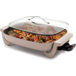 GreenPan Advanced 12 X 15 Electric Skillet with Lid, 7QT Capacity for Family Meals, Healthy Ceramic Nonstick PFAS-Free Coating, Fry, Saut, Steam, Simmer, Sear, Stir Fry, Dishwasher Safe, Clay (Taupe)