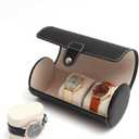 3 Slots Watch Box, PU Leather Watch Case Portable Watch Roll Travel Case for Men and Women, Vintage Watch Display Case with Detachable Pillows for Watch (black)