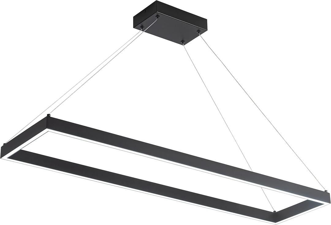 Modern Led Chandelier Linear Rectangle Chandelier Modern Led Pendant Light Kitchen Island Lighting Fixture 6000K Dimmable 39.4 Contemporary Hanging Light for Dining Room Living Room Black