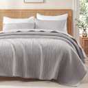 Exclusivo Mezcla Full Queen Quilt Bedding Set, Lightweight Stripe Quilted Quilts Queen Size for All Seasons, Soft Microfiber Bedspreads Coverlets Bed Cover (Light Grey, 90"x96")