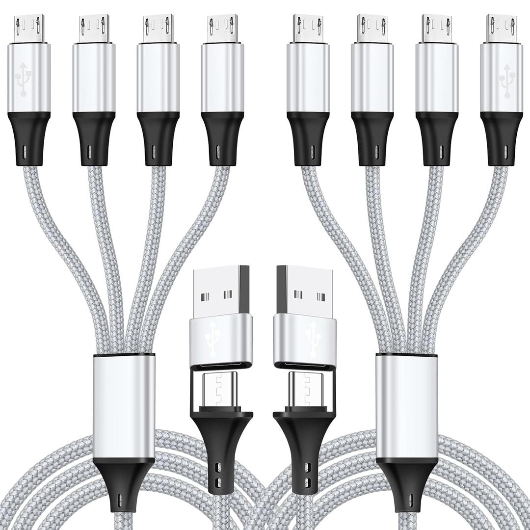 Micro USB Cable, 4-in-2 Multi USB Splitter Charging Cable [2Pack 4Ft], USB A/C to Micro B Cord, with 4 Micro Connectors Support Data Sync and Charging