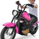 ELEMARA Electric Dirt Bike, 15 mph & 150lb Max, 24V Ride on Toy for Big Kids w/LED Lights & Power Display,Chain-Driven Motor,Twist-Grip Throttle, Shock Springs,Handbrake,12" Air-Filled Tires-Pink