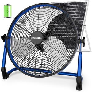 20" Solar Fan, 40W Solar Powered Fan with Metal Blade & Quiet Brushless Motor, Floor Fan for Home Garage Greenhouse Camping, 8-60H Runtime, USB Charging, Blue 20" Fan L
