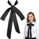 Women Elegant Black Neck Tie, Versatile Satin Wide Folding Bowties, Self-Tie Accessory Black Neck Scarf for Dress Uniforms Cosplay Halloween Accessory (Black, S)