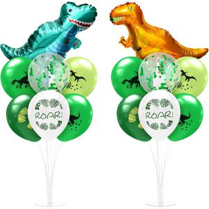 Seematn 2 Set Dinosaur Balloon Stand Kits Dino Green Balloons Sticks Holder with Base, Birthday Party Table Centerpiece Kit for Jungle Themed Decoration Baby Shower Supplies