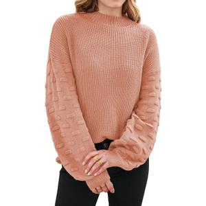 Sovoyontee Women's 2025 Fall Oversized Crewneck Long Puff Sleeve Chunky Knit Pullover Sweater Tops, Large