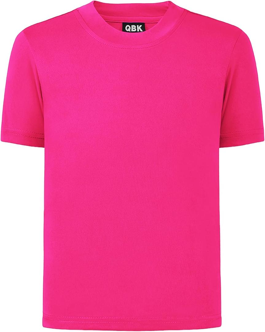 QBK 2T to Youth Neon Shirt Kids UPF 50+ Dry Fit Athletic Short Sleeve Rash Guard T Shirts for Boys Girls Sports Undershirt (Pink)