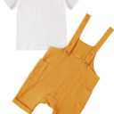 Hotfiary Baby Boy Summer Outfit Gauze Romper & T-Shirt 6-24 Months | Toddler Infant 2 Piece Clothes Set, Cotton White Top & Shortall with Pockets, Natural Boho Style, Ideal for Photo Beach Daily