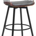 Benjara Vera 31 Inch Swivel Barstool Chair, Curved Open Back, Walnut, Brown, Gray and Black