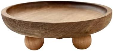 Vaveren Small Wooden Riser Wooden Pedestal for Display Tray Display Riser for Entry Table Farmhouse Kitchen Tabletop Centerpieces , Round 12.9x4cm