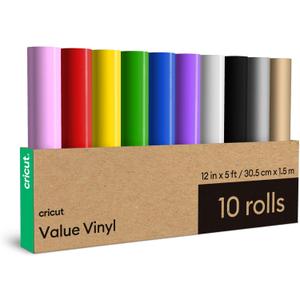 Cricut Value Permanent Vinyl, Rainbow Sampler  12in x 5ft Rolls (10 ct)