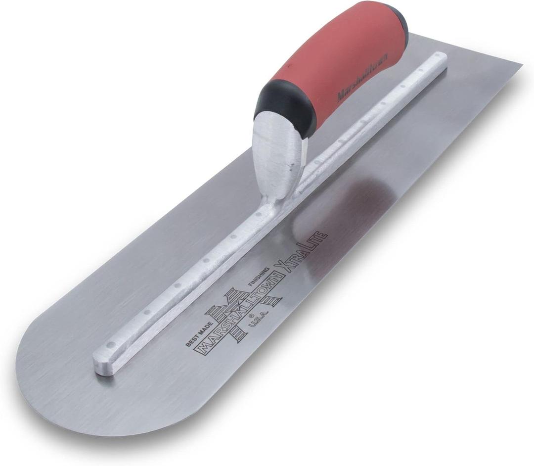 MARSHALLTOWN 14 x 4 inch Rounded Front High Carbon Steel Finishing Trowel, Concrete Tools, DuraSoft Handle, XtraLite Mount, MXS64RED