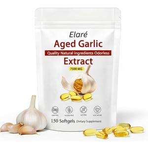 Elare Aged Garlic Extract, Organic Garlic Extract Capsules | Heart & Immune Antioxidant Supplements, Vegetarian, All-Natural, Non-GMO (1 PC), BBD 01/19/2028